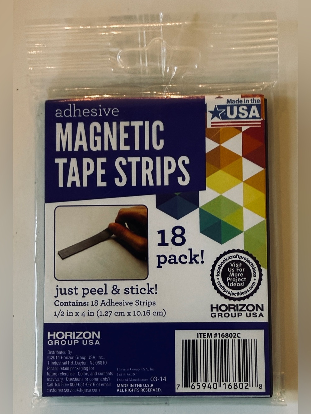 Horizon Group USA Magnetic Tape Strips, 18 Pack, 1/2” x 4”